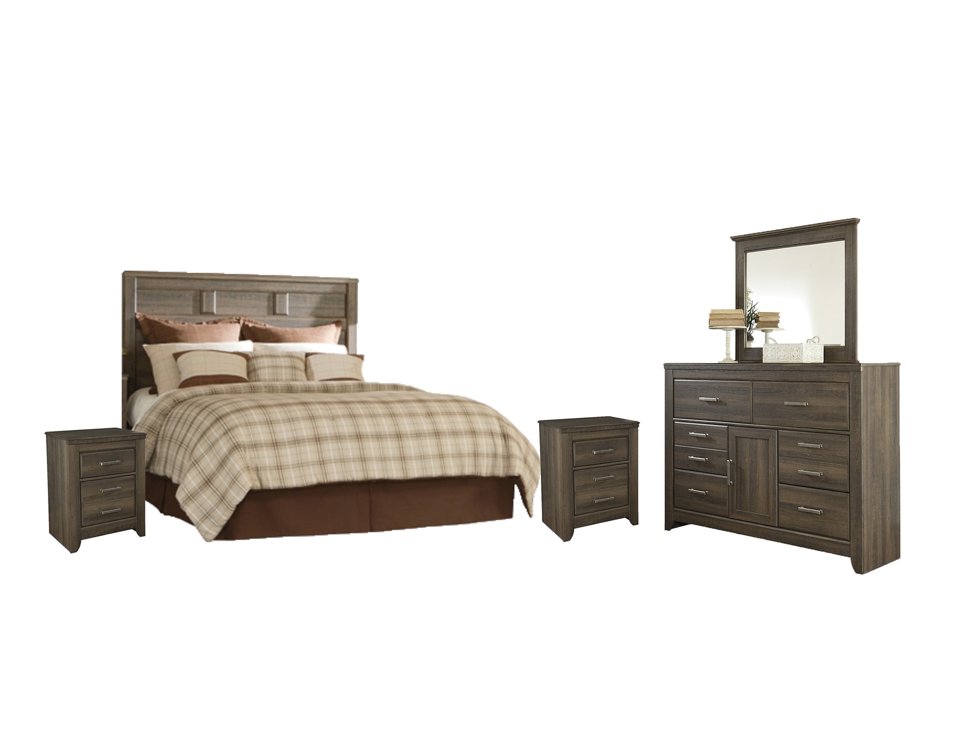 Juararo Queen Panel Headboard with Mirrored Dresser and 2 Nightstands Milwaukee Furniture of Chicago - Furniture Store in Chicago Serving Humbolt Park, Roscoe Village, Avondale, & Homan Square