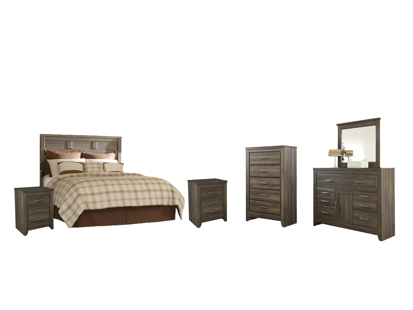 Juararo Queen Panel Headboard with Mirrored Dresser, Chest and 2 Nightstands Milwaukee Furniture of Chicago - Furniture Store in Chicago Serving Humbolt Park, Roscoe Village, Avondale, & Homan Square