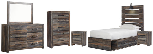 Drystan Twin Panel Bed with 4 Storage Drawers with Mirrored Dresser, Chest and 2 Nightstands Milwaukee Furniture of Chicago - Furniture Store in Chicago Serving Humbolt Park, Roscoe Village, Avondale, & Homan Square