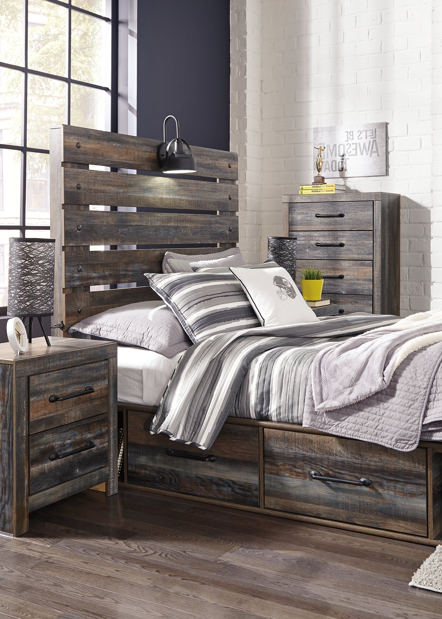 Drystan Queen Panel Bed with 4 Storage Drawers with Dresser Milwaukee Furniture of Chicago - Furniture Store in Chicago Serving Humbolt Park, Roscoe Village, Avondale, & Homan Square