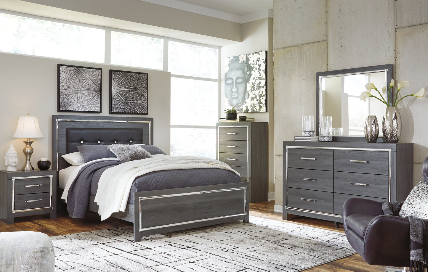 Lodanna Queen Panel Bed with Mirrored Dresser and Chest Milwaukee Furniture of Chicago - Furniture Store in Chicago Serving Humbolt Park, Roscoe Village, Avondale, & Homan Square