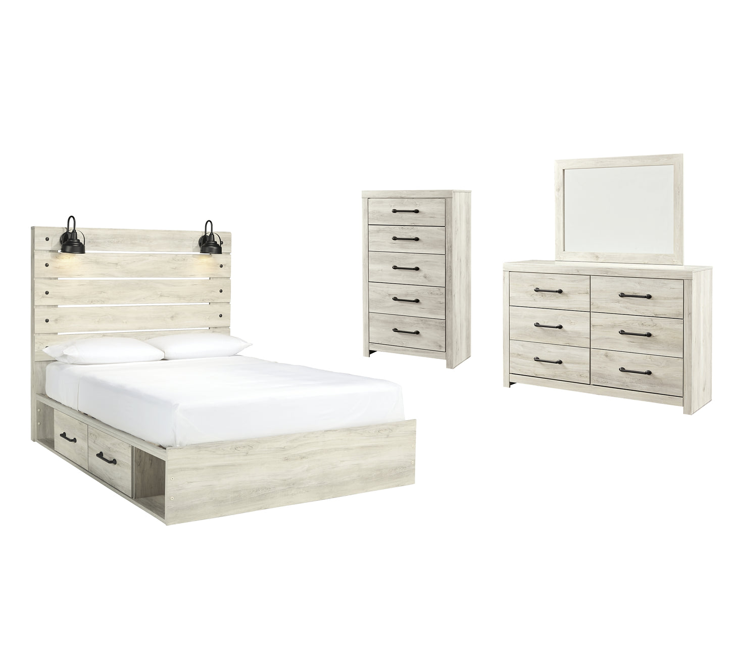 Cambeck Twin Panel Bed with 4 Storage Drawers with Mirrored Dresser and Chest Milwaukee Furniture of Chicago - Furniture Store in Chicago Serving Humbolt Park, Roscoe Village, Avondale, & Homan Square