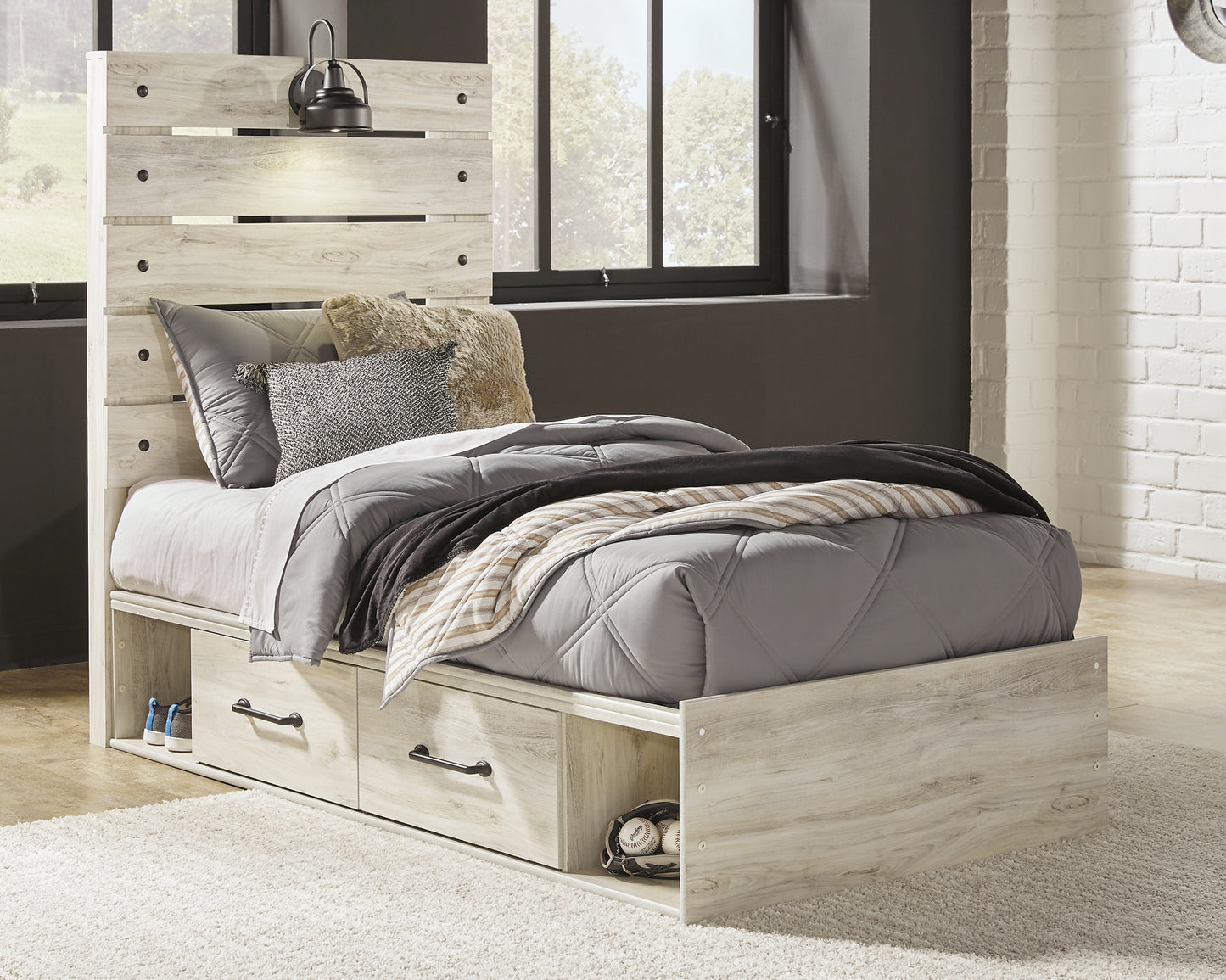 Cambeck Twin Panel Bed with 4 Storage Drawers with Mirrored Dresser Milwaukee Furniture of Chicago - Furniture Store in Chicago Serving Humbolt Park, Roscoe Village, Avondale, & Homan Square