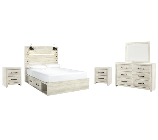 Cambeck Queen Panel Bed with 4 Storage Drawers with Mirrored Dresser and 2 Nightstands Milwaukee Furniture of Chicago - Furniture Store in Chicago Serving Humbolt Park, Roscoe Village, Avondale, & Homan Square