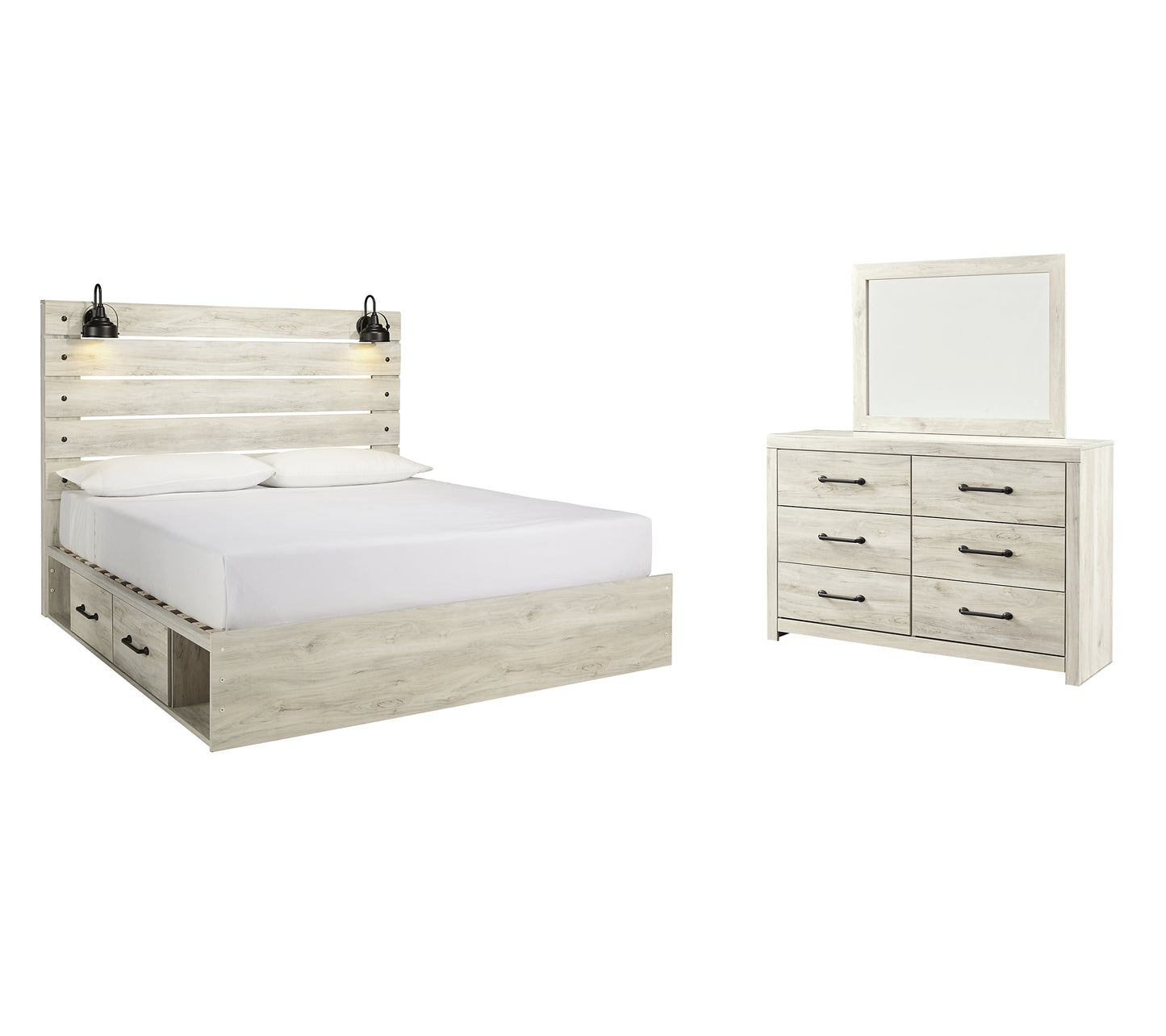 Cambeck Full Panel Bed with 4 Storage Drawers with Mirrored Dresser Milwaukee Furniture of Chicago - Furniture Store in Chicago Serving Humbolt Park, Roscoe Village, Avondale, & Homan Square