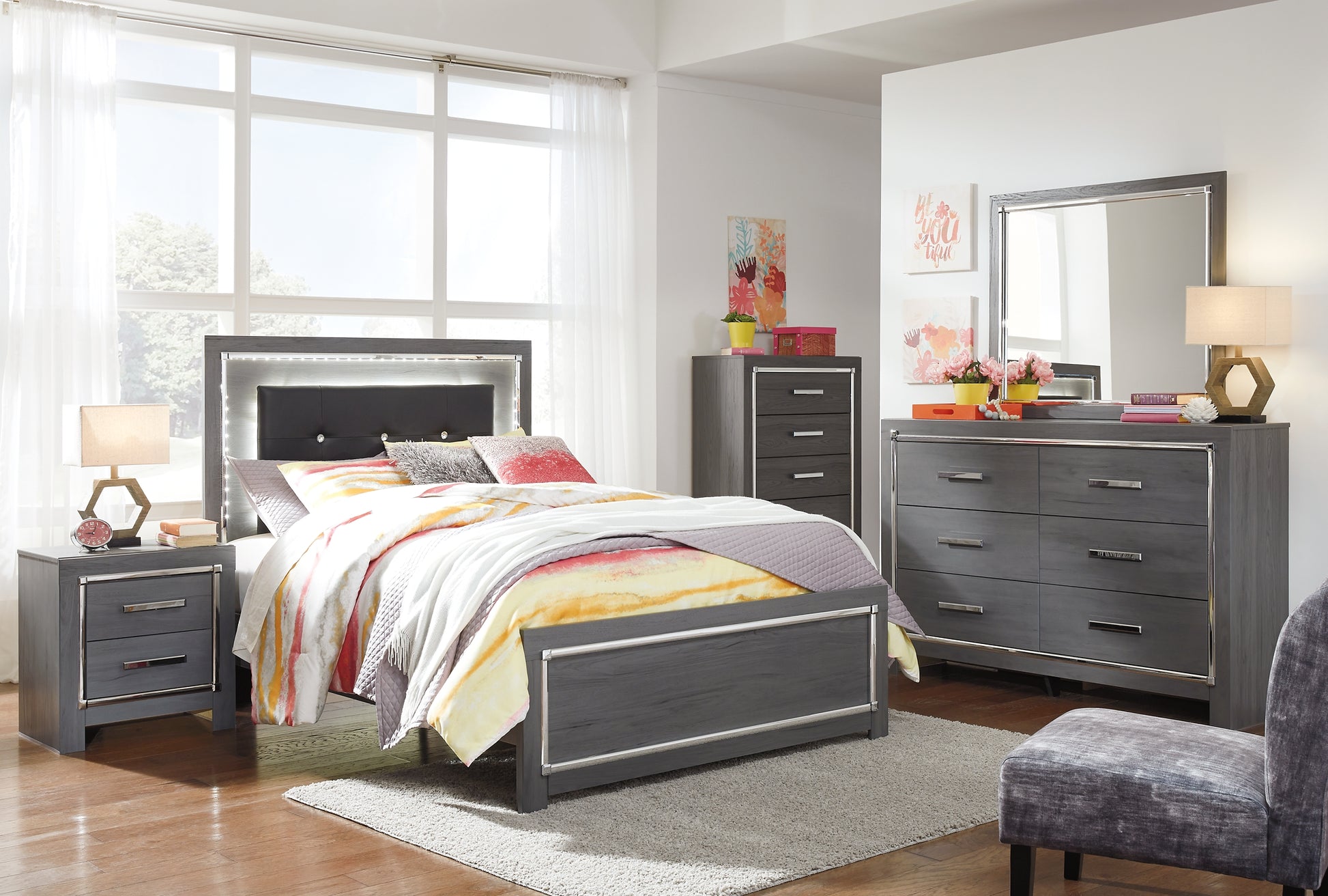 Lodanna Full Panel Bed with Mirrored Dresser, Chest and 2 Nightstands Milwaukee Furniture of Chicago - Furniture Store in Chicago Serving Humbolt Park, Roscoe Village, Avondale, & Homan Square