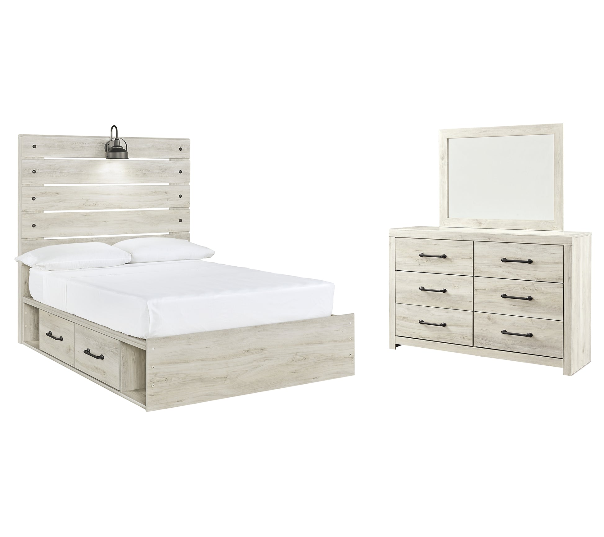 Cambeck Full Panel Bed with 4 Storage Drawers with Mirrored Dresser Milwaukee Furniture of Chicago - Furniture Store in Chicago Serving Humbolt Park, Roscoe Village, Avondale, & Homan Square