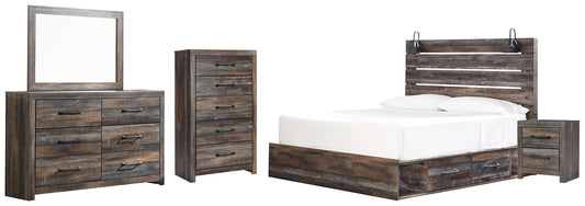 Drystan King Panel Bed with 2 Storage Drawers with Mirrored Dresser, Chest and Nightstand Milwaukee Furniture of Chicago - Furniture Store in Chicago Serving Humbolt Park, Roscoe Village, Avondale, & Homan Square