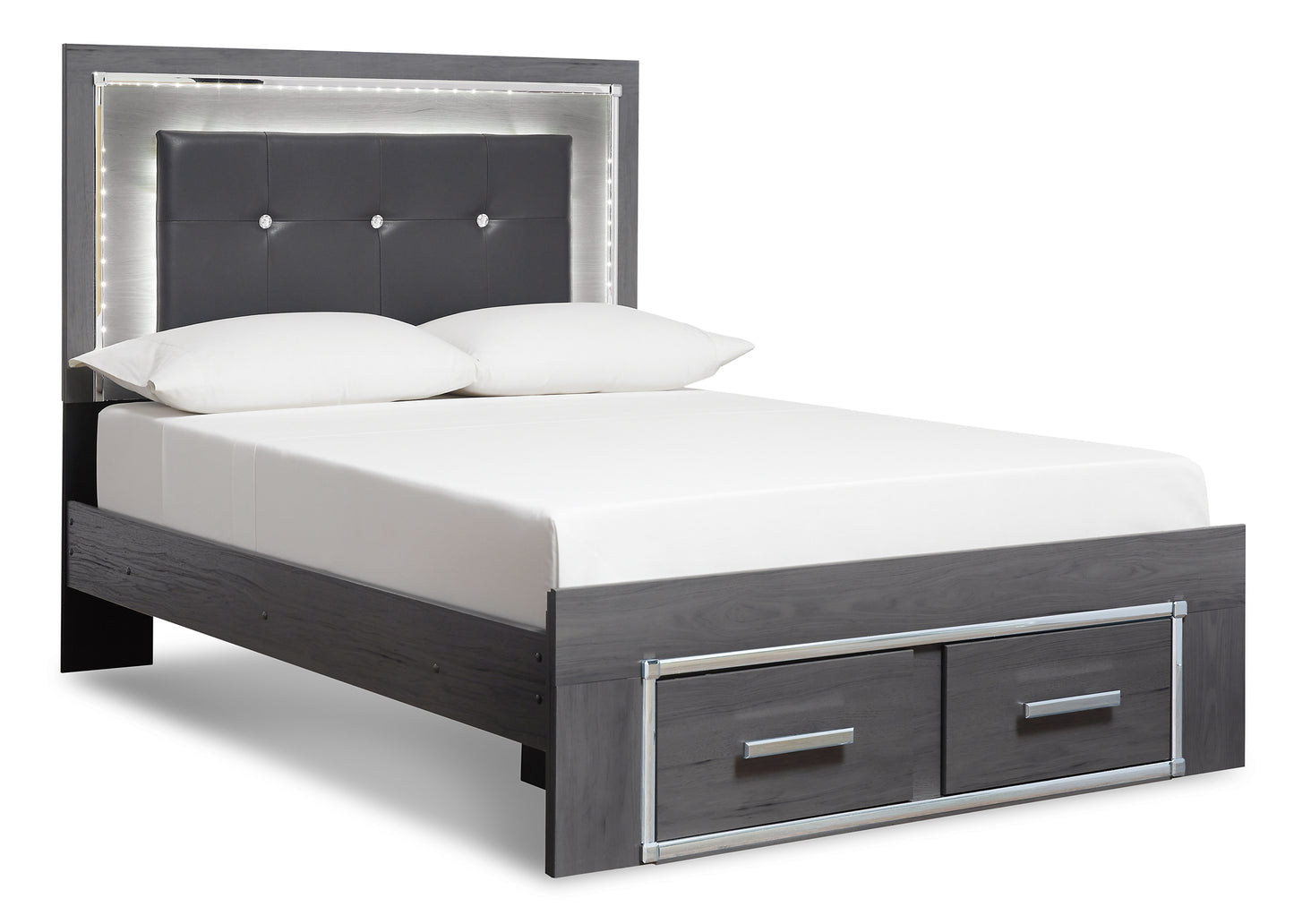 Lodanna King Panel Bed with 2 Storage Drawers with Mirrored Dresser and Chest Milwaukee Furniture of Chicago - Furniture Store in Chicago Serving Humbolt Park, Roscoe Village, Avondale, & Homan Square