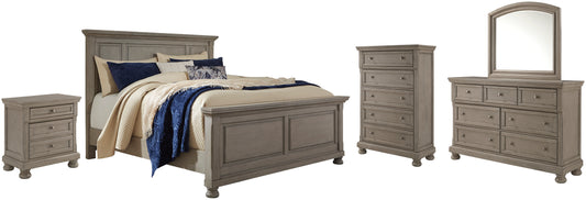 Lettner King Panel Bed with Mirrored Dresser, Chest and Nightstand Milwaukee Furniture of Chicago - Furniture Store in Chicago Serving Humbolt Park, Roscoe Village, Avondale, & Homan Square