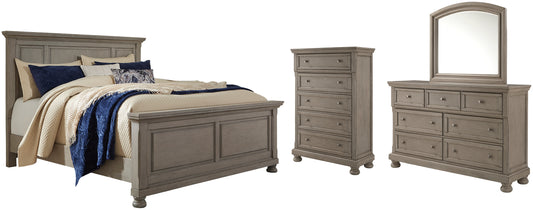 Lettner California King Panel Bed with Mirrored Dresser and Chest Milwaukee Furniture of Chicago - Furniture Store in Chicago Serving Humbolt Park, Roscoe Village, Avondale, & Homan Square