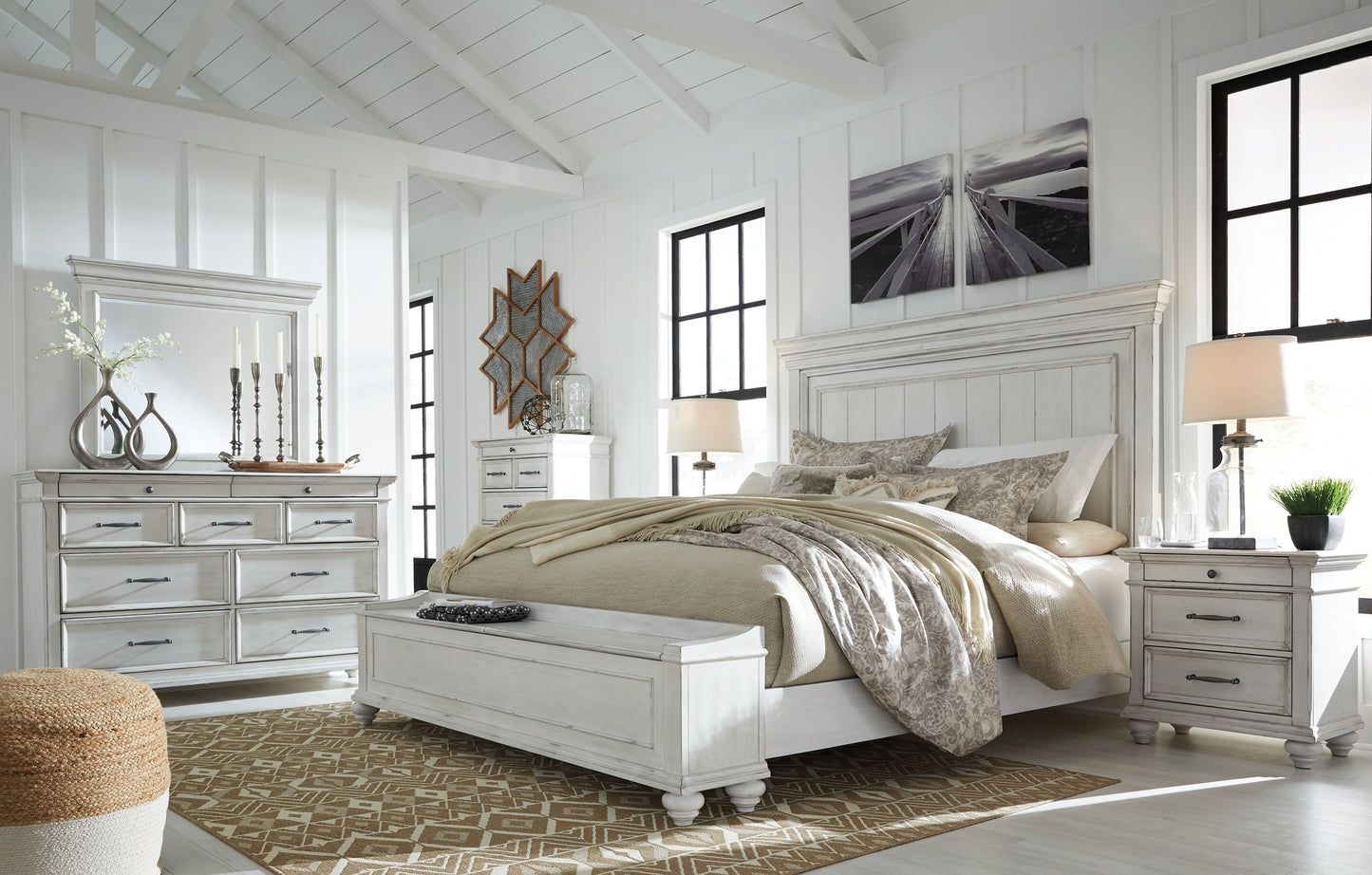 Kanwyn King Panel Bed with Storage with Mirrored Dresser and Chest Milwaukee Furniture of Chicago - Furniture Store in Chicago Serving Humbolt Park, Roscoe Village, Avondale, & Homan Square