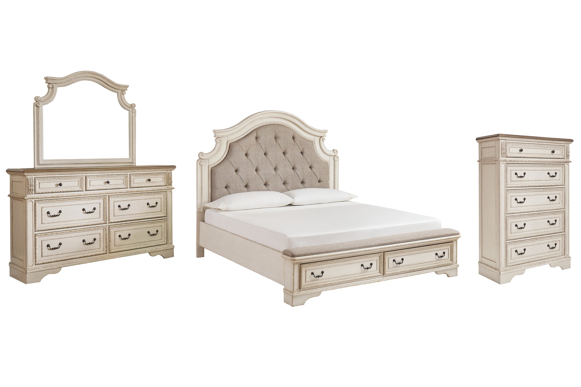 Realyn King Upholstered Bed with Mirrored Dresser and Chest Milwaukee Furniture of Chicago - Furniture Store in Chicago Serving Humbolt Park, Roscoe Village, Avondale, & Homan Square