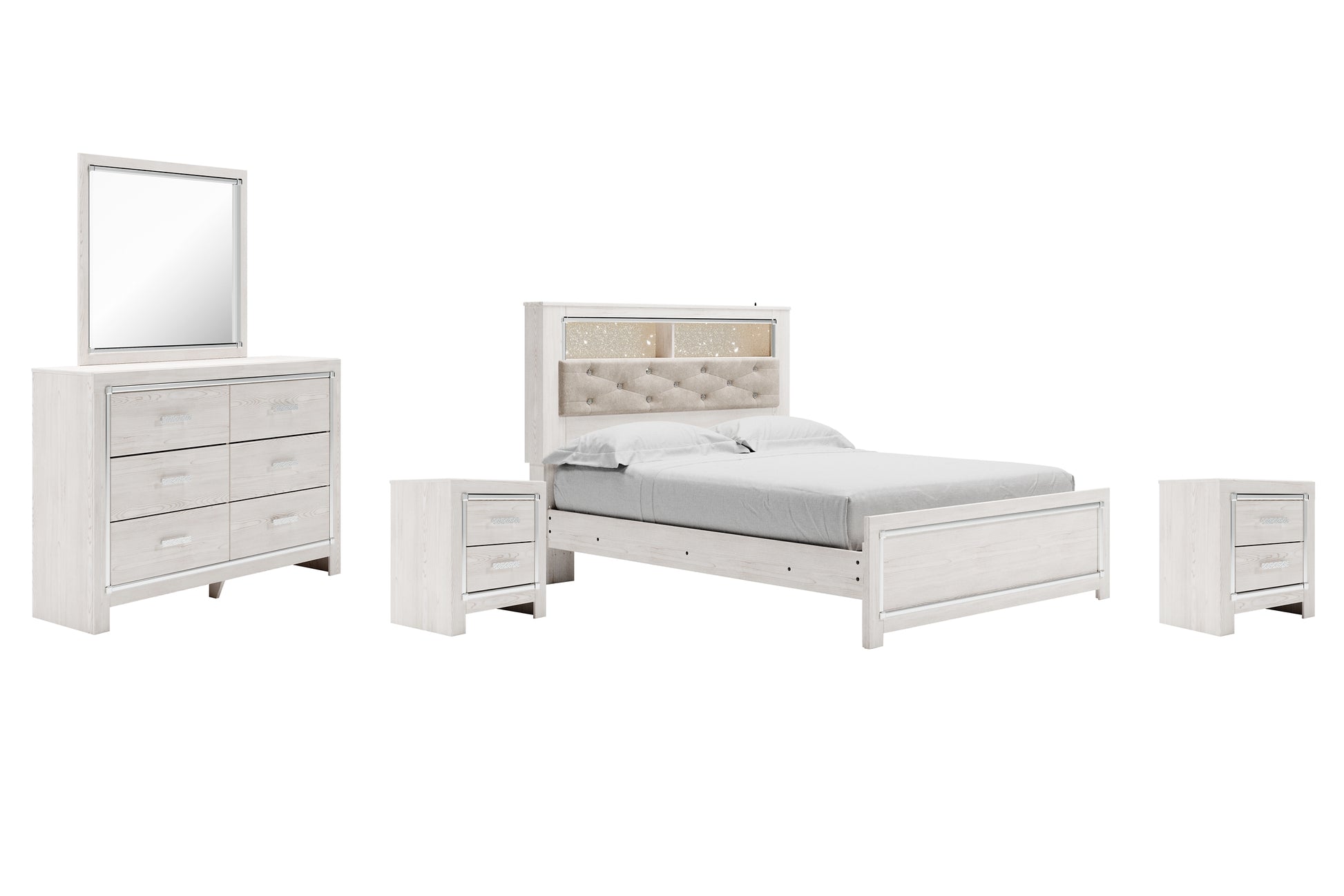 Altyra Queen Panel Bookcase Bed with Mirrored Dresser and 2 Nightstands Milwaukee Furniture of Chicago - Furniture Store in Chicago Serving Humbolt Park, Roscoe Village, Avondale, & Homan Square