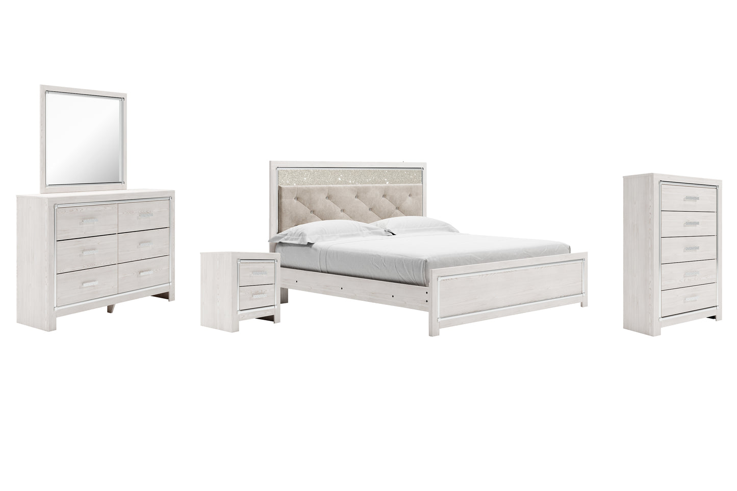 Altyra King Panel Bed with Mirrored Dresser, Chest and Nightstand Milwaukee Furniture of Chicago - Furniture Store in Chicago Serving Humbolt Park, Roscoe Village, Avondale, & Homan Square