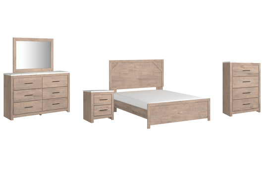 Senniberg Queen Panel Bed with Mirrored Dresser, Chest and Nightstand Milwaukee Furniture of Chicago - Furniture Store in Chicago Serving Humbolt Park, Roscoe Village, Avondale, & Homan Square