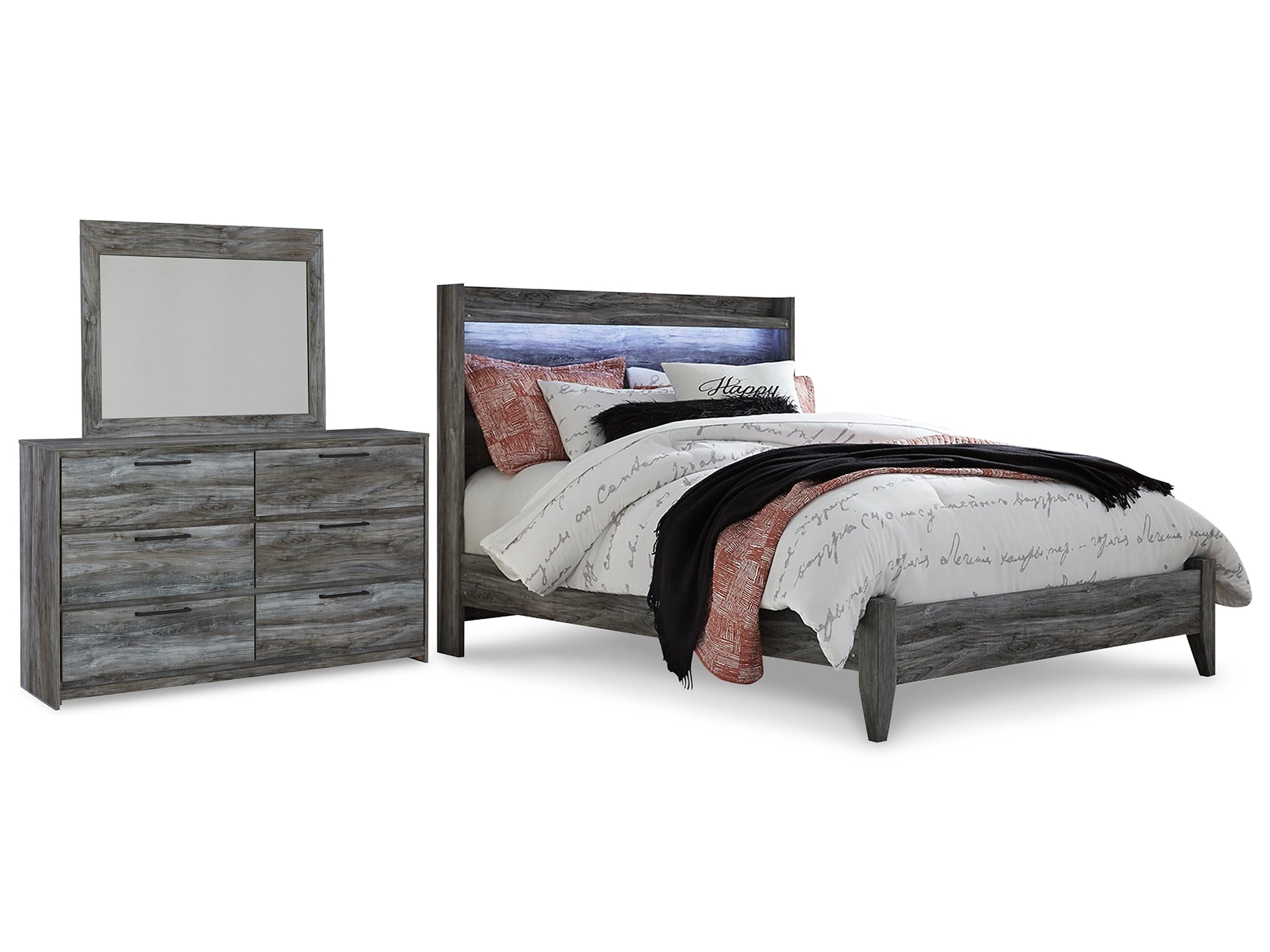 Baystorm Queen Panel Bed with Mirrored Dresser Milwaukee Furniture of Chicago - Furniture Store in Chicago Serving Humbolt Park, Roscoe Village, Avondale, & Homan Square