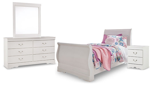 Anarasia Twin Sleigh Bed with Mirrored Dresser and Nightstand Milwaukee Furniture of Chicago - Furniture Store in Chicago Serving Humbolt Park, Roscoe Village, Avondale, & Homan Square