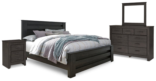 Brinxton King Panel Bed with Mirrored Dresser and Nightstand Milwaukee Furniture of Chicago - Furniture Store in Chicago Serving Humbolt Park, Roscoe Village, Avondale, & Homan Square