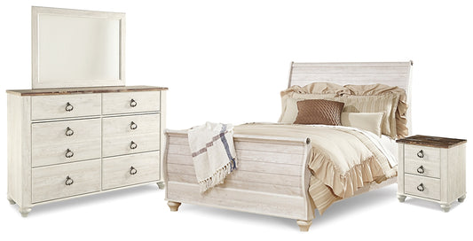 Willowton Queen Sleigh Bed with Mirrored Dresser and Nightstand Milwaukee Furniture of Chicago - Furniture Store in Chicago Serving Humbolt Park, Roscoe Village, Avondale, & Homan Square