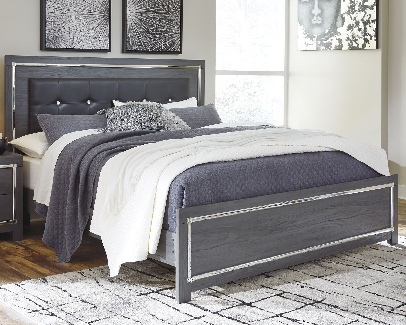 Lodanna King Panel Bed with Mirrored Dresser and Nightstand Milwaukee Furniture of Chicago - Furniture Store in Chicago Serving Humbolt Park, Roscoe Village, Avondale, & Homan Square