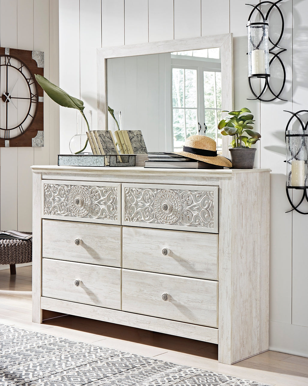 Paxberry Queen Panel Bed with Mirrored Dresser and Nightstand Milwaukee Furniture of Chicago - Furniture Store in Chicago Serving Humbolt Park, Roscoe Village, Avondale, & Homan Square