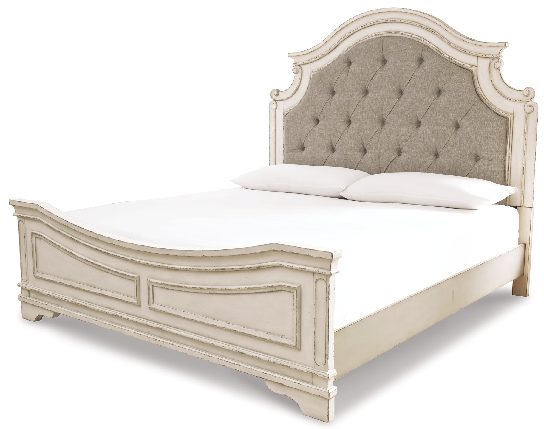 Realyn King Upholstered Panel Bed with Mirrored Dresser and Nightstand Milwaukee Furniture of Chicago - Furniture Store in Chicago Serving Humbolt Park, Roscoe Village, Avondale, & Homan Square