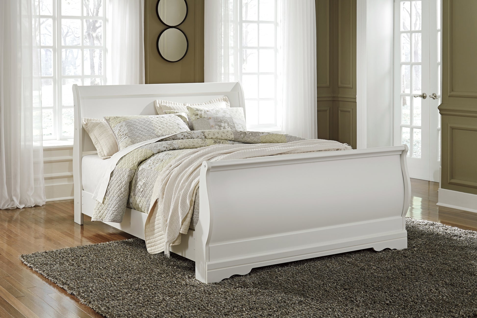 Anarasia Queen Sleigh Bed with Mirrored Dresser and Nightstand Milwaukee Furniture of Chicago - Furniture Store in Chicago Serving Humbolt Park, Roscoe Village, Avondale, & Homan Square