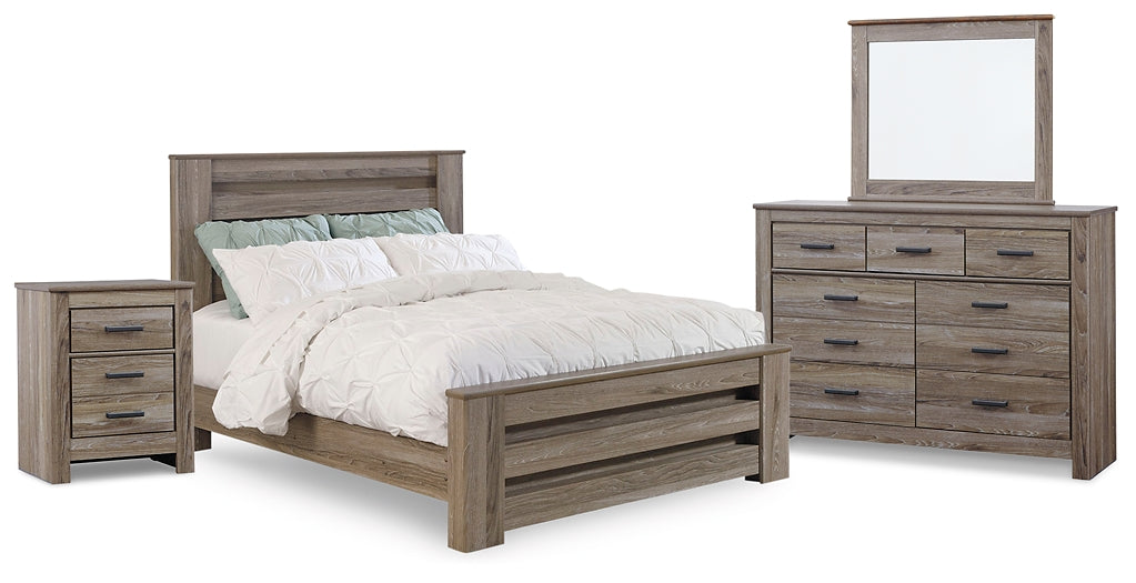 Zelen Queen Panel Bed with Mirrored Dresser and Nightstand Milwaukee Furniture of Chicago - Furniture Store in Chicago Serving Humbolt Park, Roscoe Village, Avondale, & Homan Square