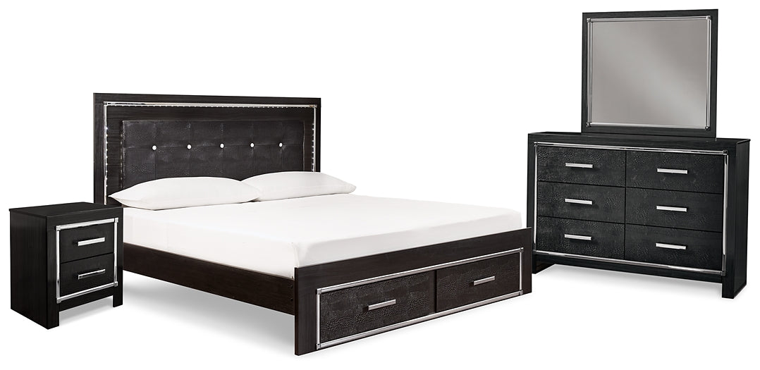 Kaydell King Upholstered Panel Bed with Mirrored Dresser and Nightstand Milwaukee Furniture of Chicago - Furniture Store in Chicago Serving Humbolt Park, Roscoe Village, Avondale, & Homan Square