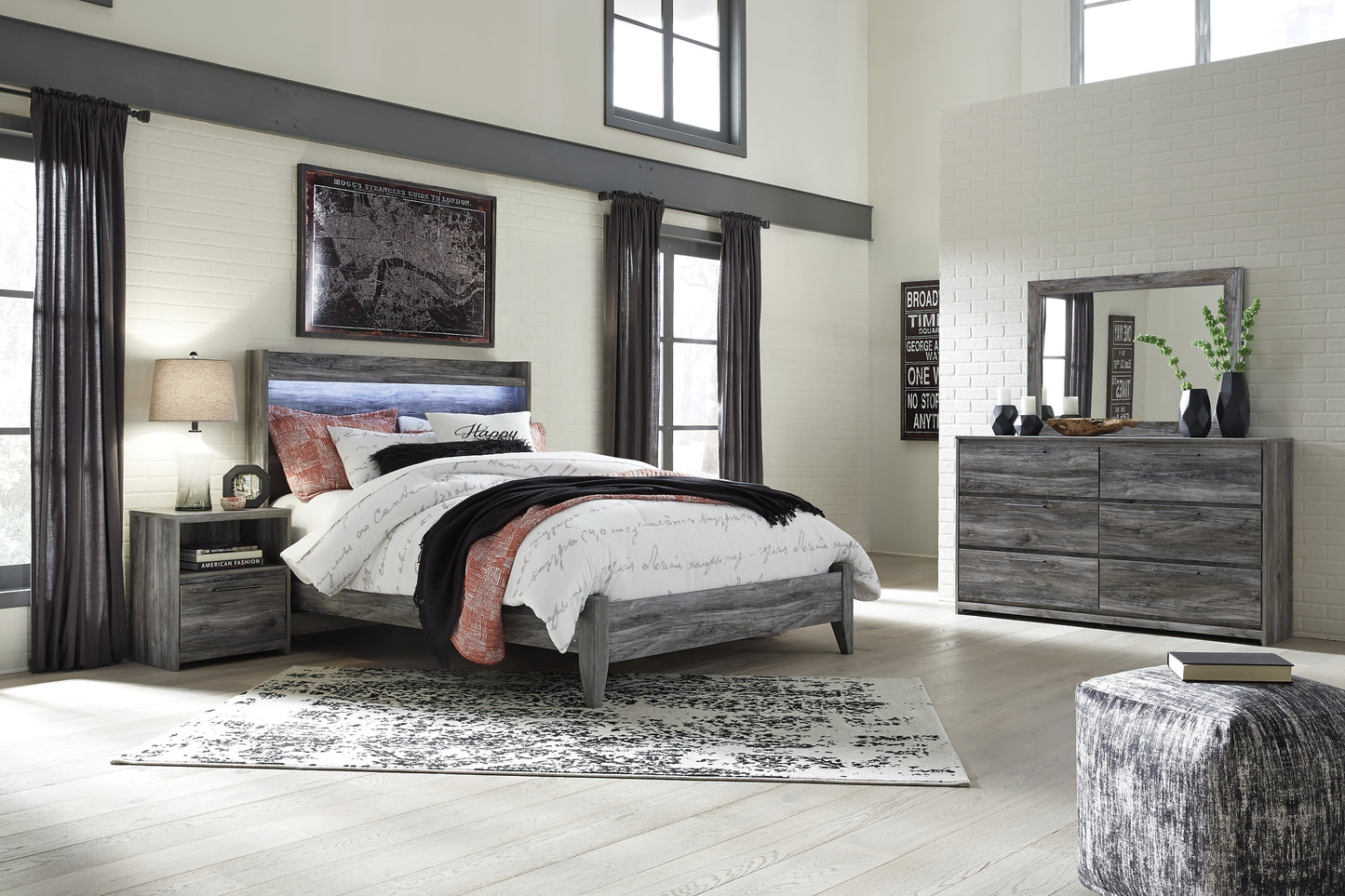 Baystorm Queen Panel Bed with Mirrored Dresser and Nightstand Milwaukee Furniture of Chicago - Furniture Store in Chicago Serving Humbolt Park, Roscoe Village, Avondale, & Homan Square