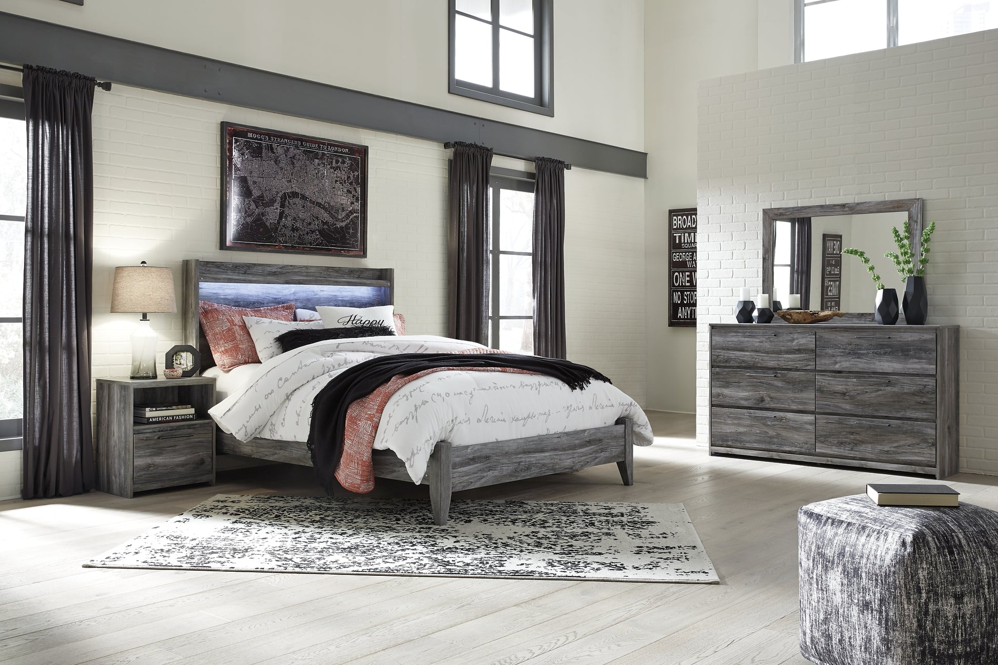 Baystorm Queen Panel Bed with Mirrored Dresser and Nightstand Milwaukee Furniture of Chicago - Furniture Store in Chicago Serving Humbolt Park, Roscoe Village, Avondale, & Homan Square