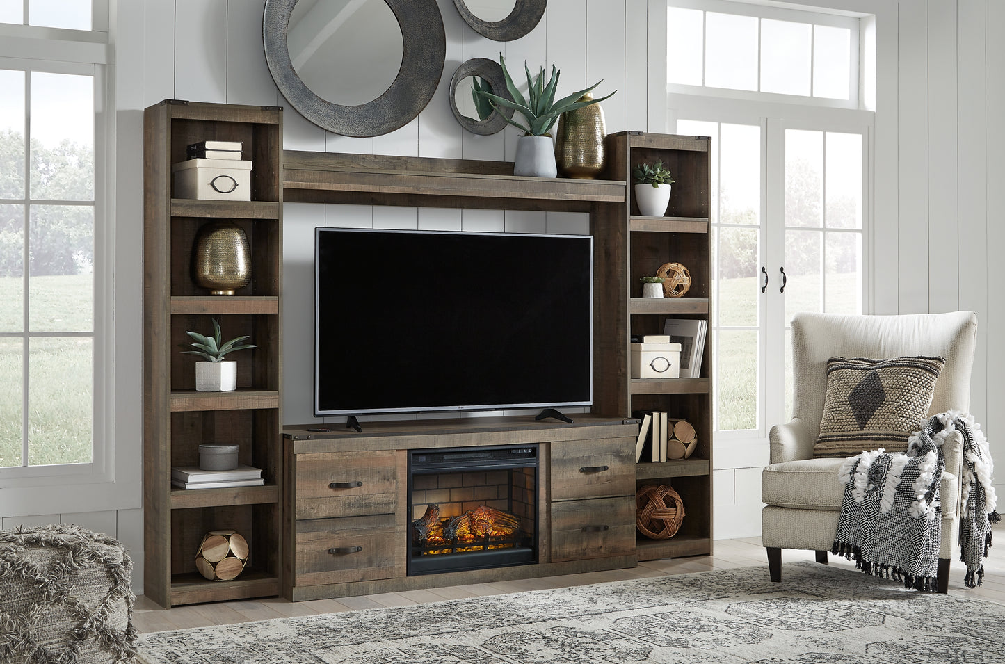 Trinell 4-Piece Entertainment Center with Electric Fireplace Milwaukee Furniture of Chicago - Furniture Store in Chicago Serving Humbolt Park, Roscoe Village, Avondale, & Homan Square