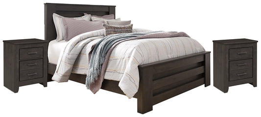 Brinxton Queen Panel Bed with 2 Nightstands Milwaukee Furniture of Chicago - Furniture Store in Chicago Serving Humbolt Park, Roscoe Village, Avondale, & Homan Square