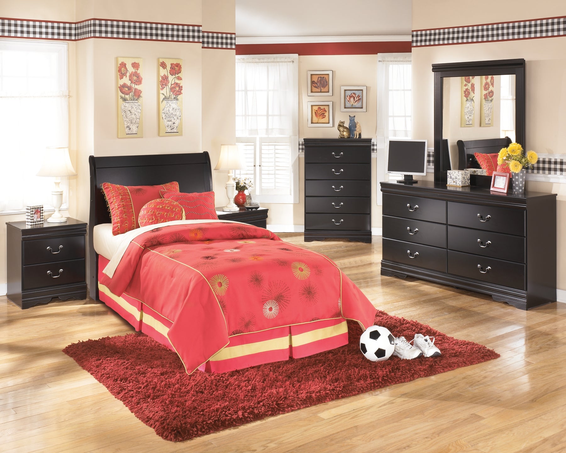 Huey Vineyard Twin Sleigh Headboard with Mirrored Dresser, Chest and 2 Nightstands Milwaukee Furniture of Chicago - Furniture Store in Chicago Serving Humbolt Park, Roscoe Village, Avondale, & Homan Square