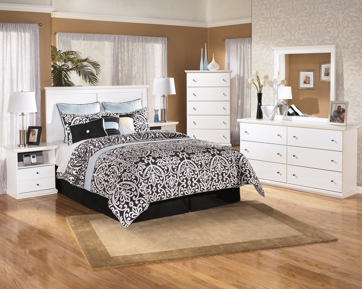 Bostwick Shoals Queen/Full Panel Headboard with Mirrored Dresser, Chest and 2 Nightstands Milwaukee Furniture of Chicago - Furniture Store in Chicago Serving Humbolt Park, Roscoe Village, Avondale, & Homan Square