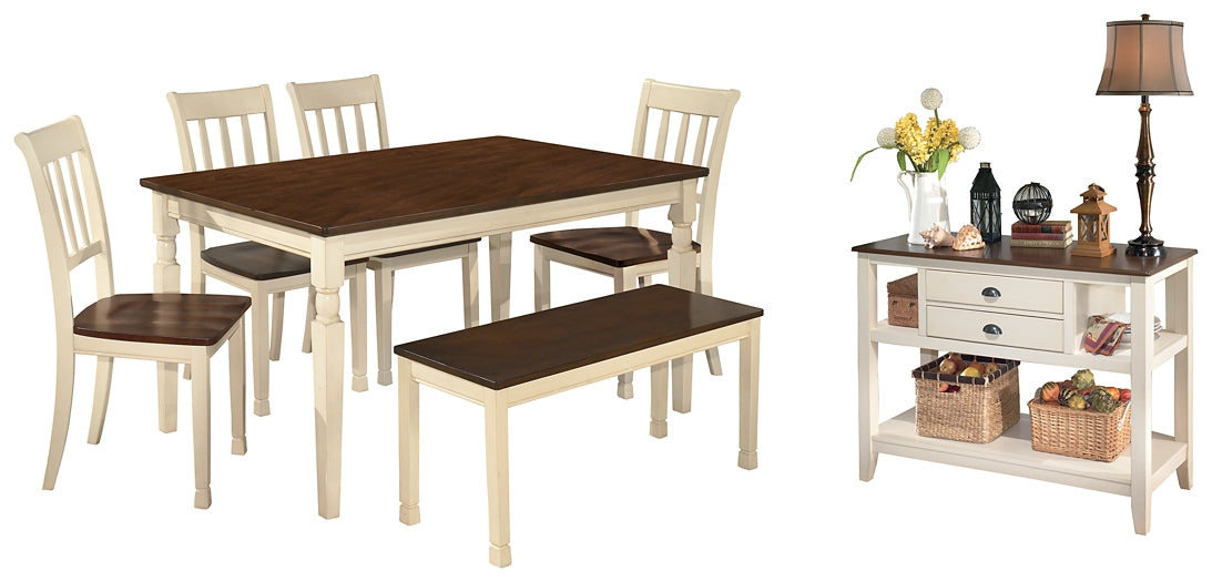 Whitesburg Dining Table and 4 Chairs and Bench with Storage Milwaukee Furniture of Chicago - Furniture Store in Chicago Serving Humbolt Park, Roscoe Village, Avondale, & Homan Square