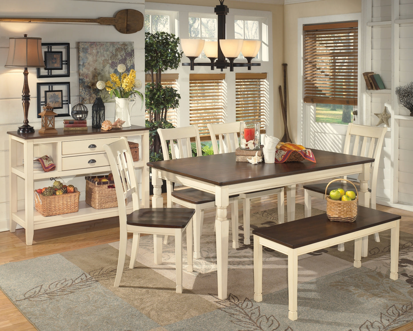 Whitesburg Dining Table and 4 Chairs and Bench with Storage Milwaukee Furniture of Chicago - Furniture Store in Chicago Serving Humbolt Park, Roscoe Village, Avondale, & Homan Square