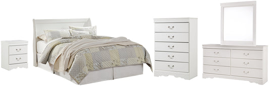 Anarasia Queen Sleigh Headboard with Mirrored Dresser, Chest and Nightstand Milwaukee Furniture of Chicago - Furniture Store in Chicago Serving Humbolt Park, Roscoe Village, Avondale, & Homan Square