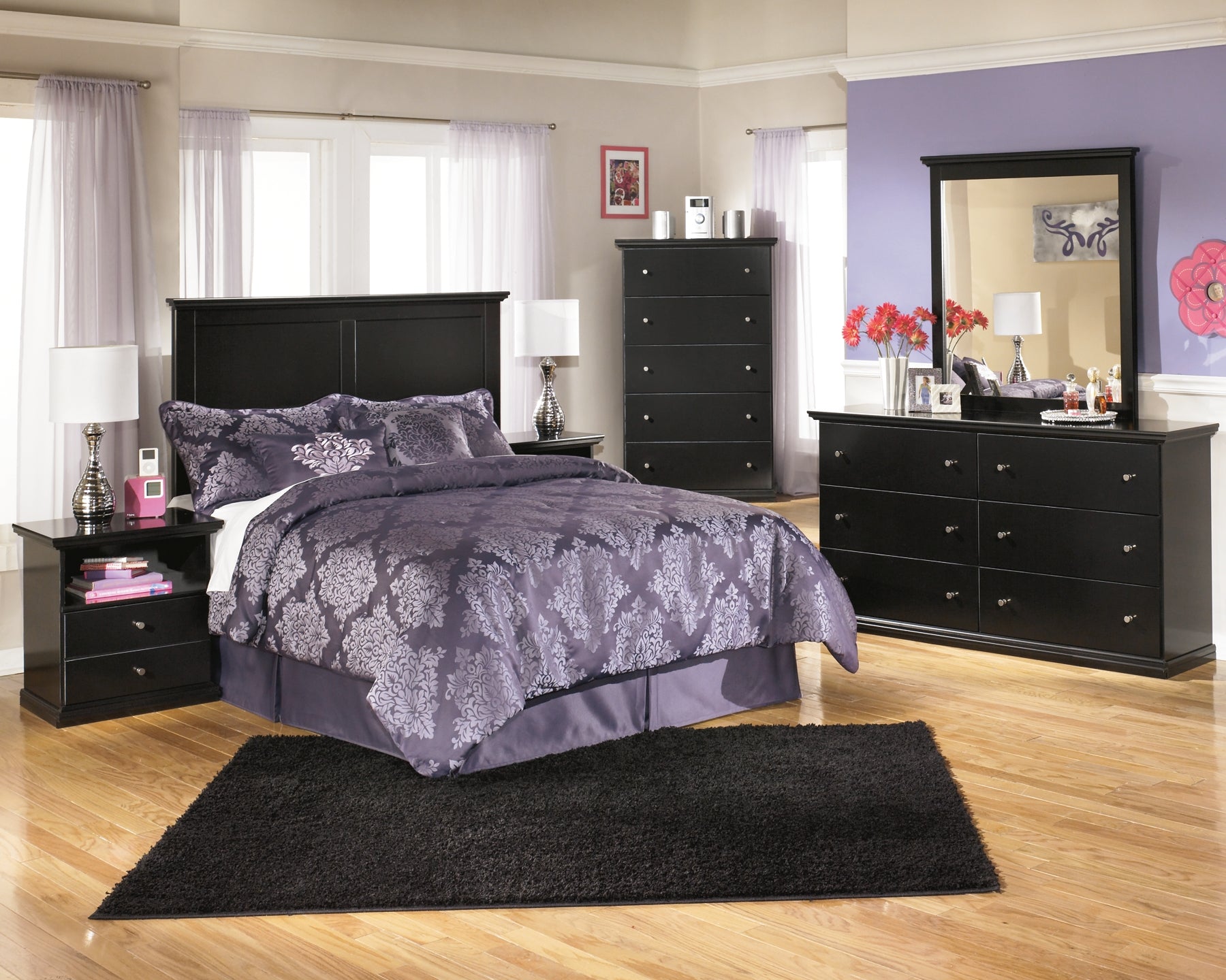 Maribel Full Panel Headboard with Mirrored Dresser and 2 Nightstands Milwaukee Furniture of Chicago - Furniture Store in Chicago Serving Humbolt Park, Roscoe Village, Avondale, & Homan Square