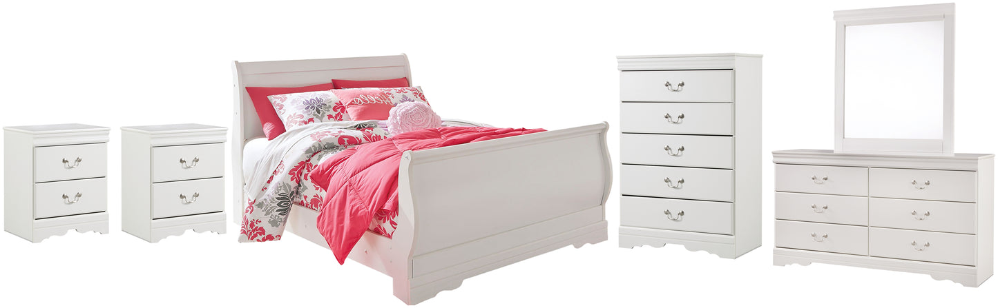 Anarasia Full Sleigh Bed with Mirrored Dresser, Chest and 2 Nightstands Milwaukee Furniture of Chicago - Furniture Store in Chicago Serving Humbolt Park, Roscoe Village, Avondale, & Homan Square