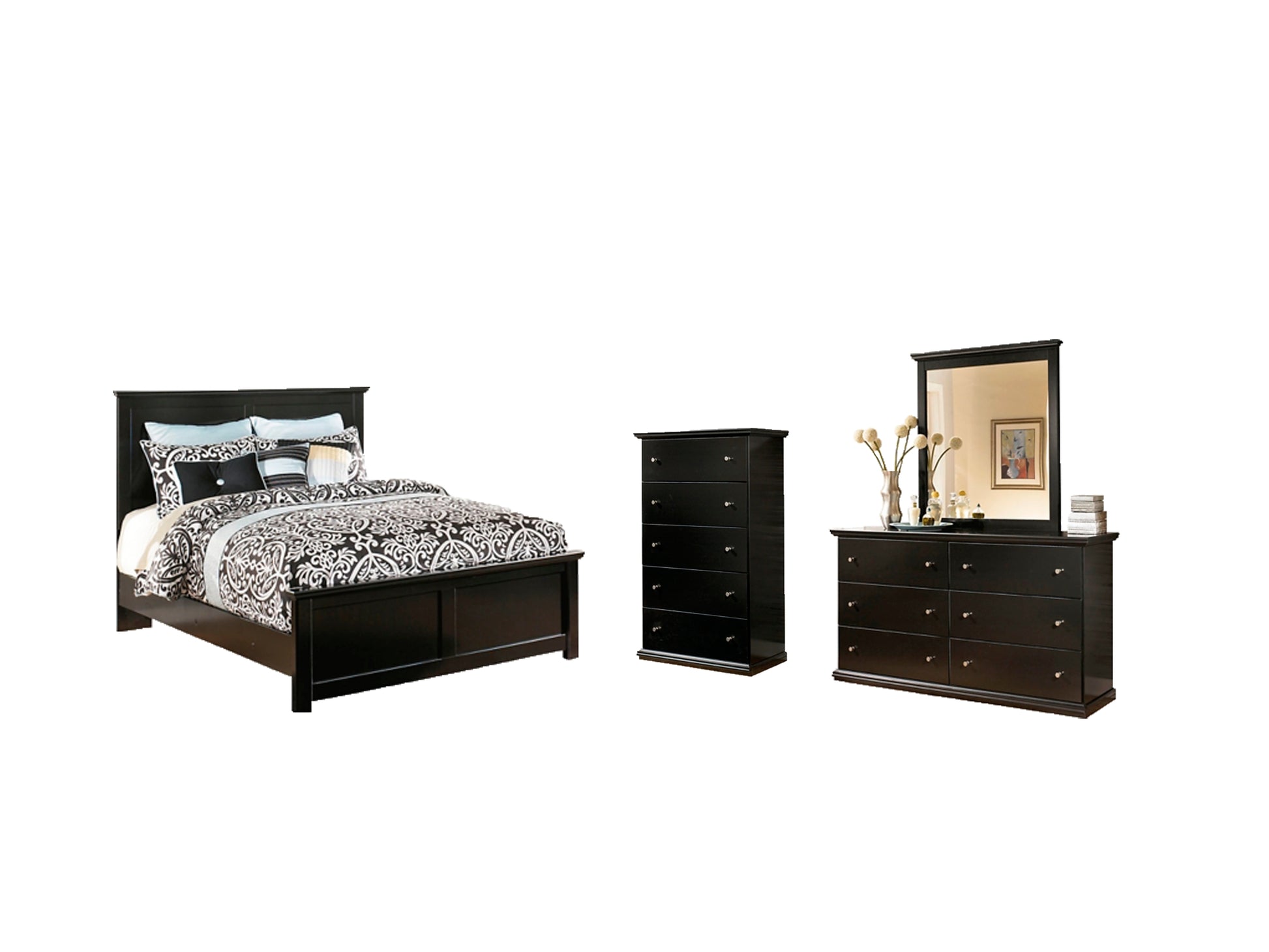 Maribel Queen Panel Bed with Mirrored Dresser and Chest Milwaukee Furniture of Chicago - Furniture Store in Chicago Serving Humbolt Park, Roscoe Village, Avondale, & Homan Square