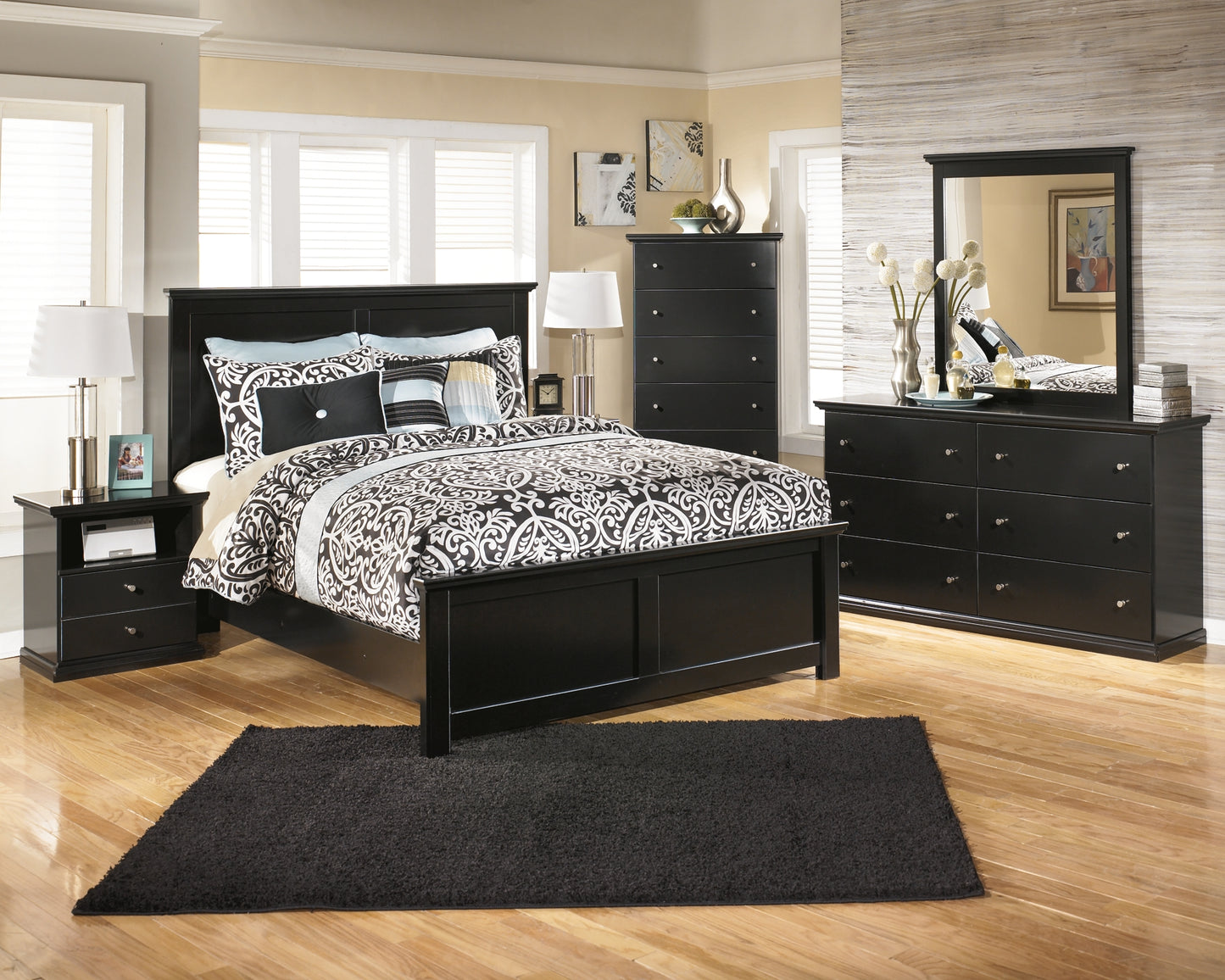 Maribel King Panel Bed with Mirrored Dresser, Chest and 2 Nightstands Milwaukee Furniture of Chicago - Furniture Store in Chicago Serving Humbolt Park, Roscoe Village, Avondale, & Homan Square