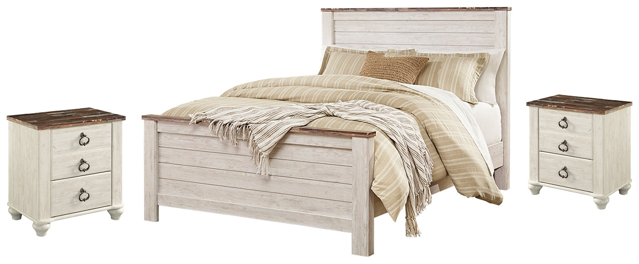 Willowton Queen Panel Bed with 2 Nightstands Milwaukee Furniture of Chicago - Furniture Store in Chicago Serving Humbolt Park, Roscoe Village, Avondale, & Homan Square