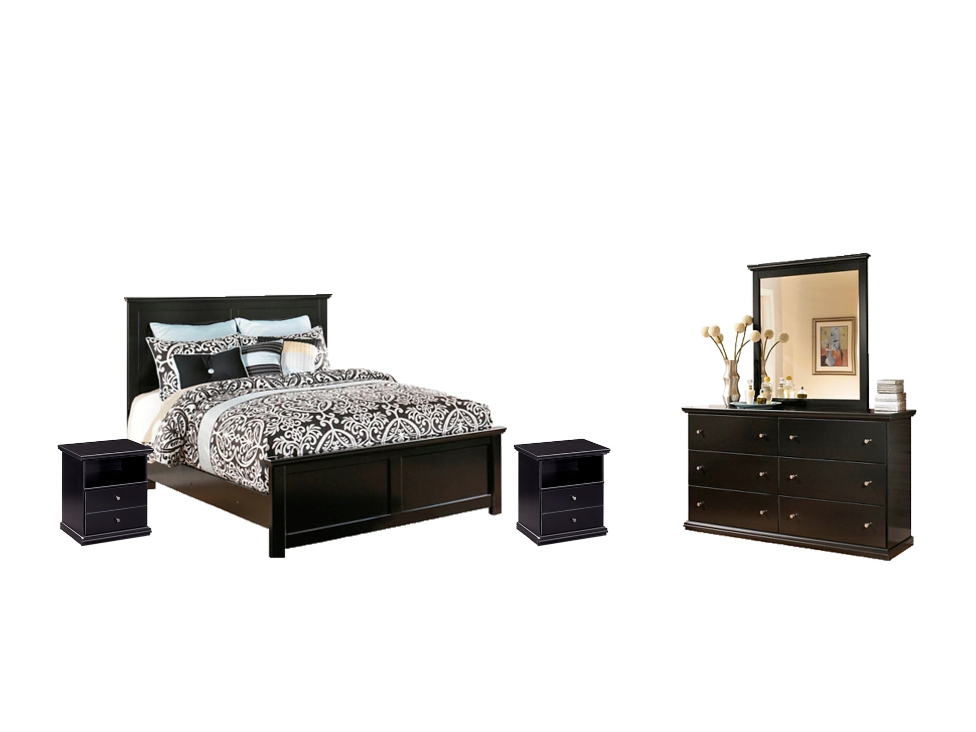 Maribel King Panel Bed with Mirrored Dresser and 2 Nightstands Milwaukee Furniture of Chicago - Furniture Store in Chicago Serving Humbolt Park, Roscoe Village, Avondale, & Homan Square