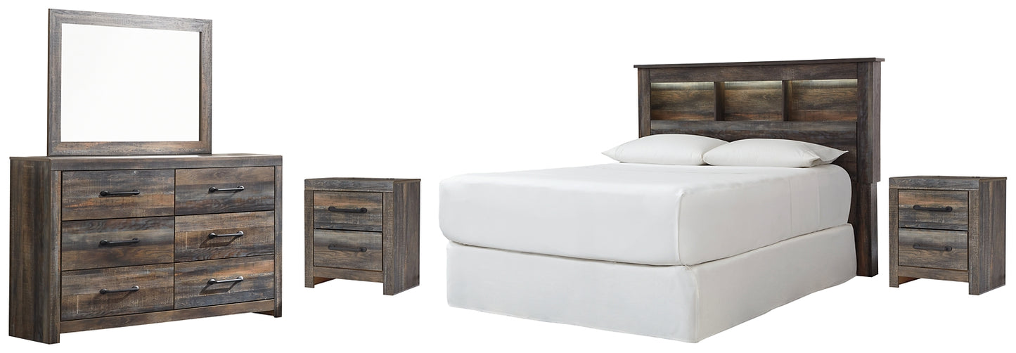 Drystan Queen/Full Bookcase Headboard with Mirrored Dresser and 2 Nightstands Milwaukee Furniture of Chicago - Furniture Store in Chicago Serving Humbolt Park, Roscoe Village, Avondale, & Homan Square