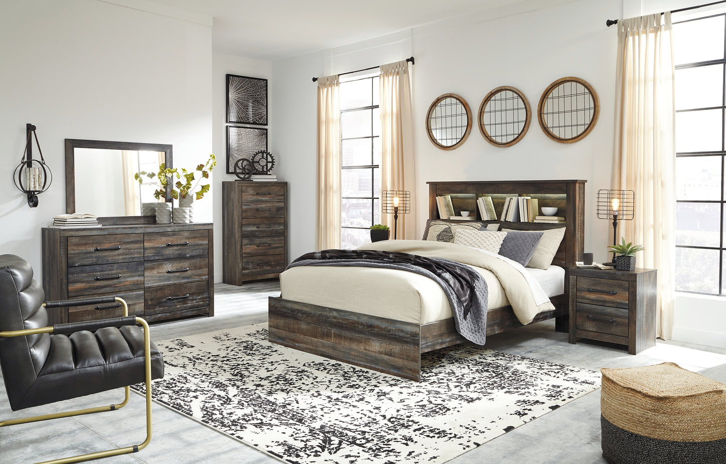 Drystan Queen/Full Bookcase Headboard with Mirrored Dresser, Chest and 2 Nightstands Milwaukee Furniture of Chicago - Furniture Store in Chicago Serving Humbolt Park, Roscoe Village, Avondale, & Homan Square