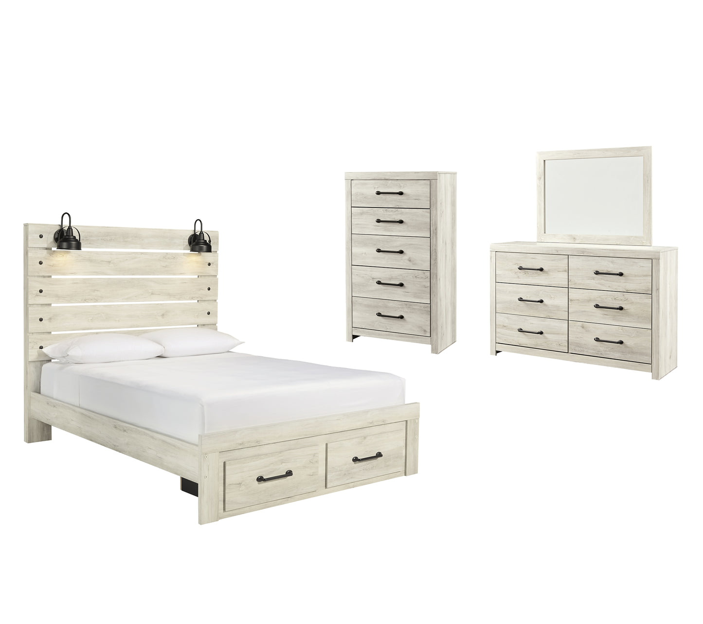 Cambeck Queen Panel Bed with 2 Storage Drawers with Mirrored Dresser and Chest Milwaukee Furniture of Chicago - Furniture Store in Chicago Serving Humbolt Park, Roscoe Village, Avondale, & Homan Square