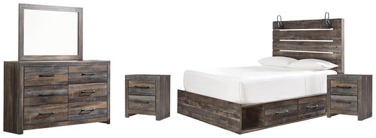 Drystan Queen Panel Bed with 4 Storage Drawers with Mirrored Dresser and 2 Nightstands Milwaukee Furniture of Chicago - Furniture Store in Chicago Serving Humbolt Park, Roscoe Village, Avondale, & Homan Square