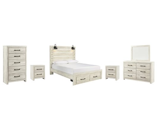 Cambeck Queen Panel Bed with 2 Storage Drawers with Mirrored Dresser, Chest and 2 Nightstands Milwaukee Furniture of Chicago - Furniture Store in Chicago Serving Humbolt Park, Roscoe Village, Avondale, & Homan Square